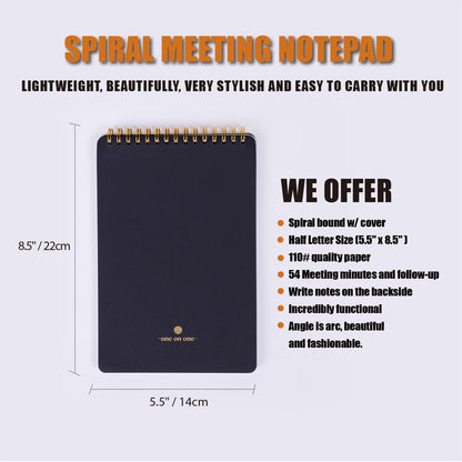 Meeting Notebook for Work with Action Plan - A5 Perfect Spiral Notepad for Team Leads to Professionally Manage Business Projects - 54 Sheets TO Keep Notes Organized & Productive-Black-A5