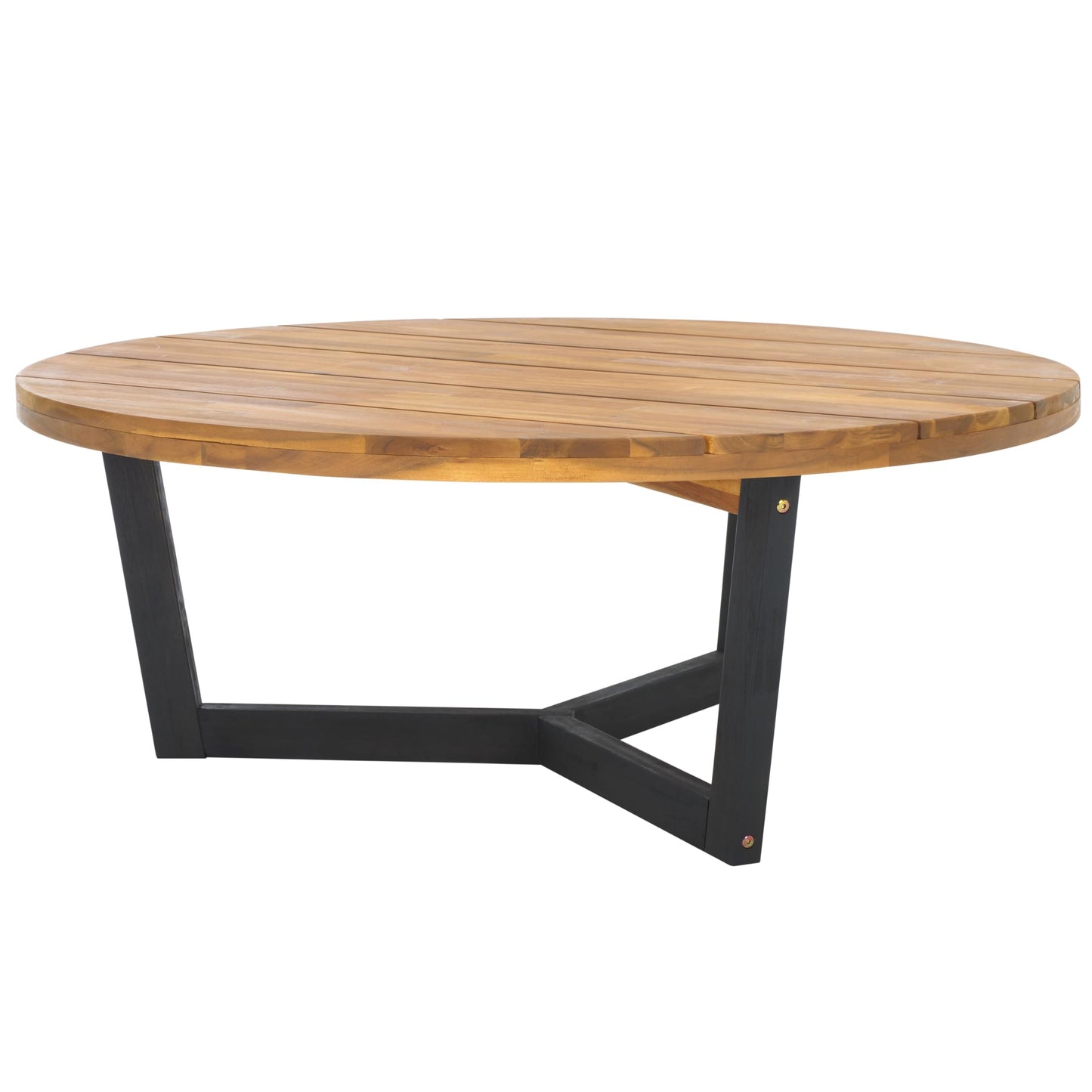 SAFAVIEH Outdoor Collection Leo Natural/Black Solid Wood Round Coffee Table