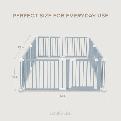 Comfy Cubs Baby Gate Playpen - 57 x 57 x 25 in, Extends Up to 228” - Pine Wood Foldable Playpen with Child-Proof Lock - Easy Assembly Baby Fence Play Area for Babies & Toddlers - Pacific Blue