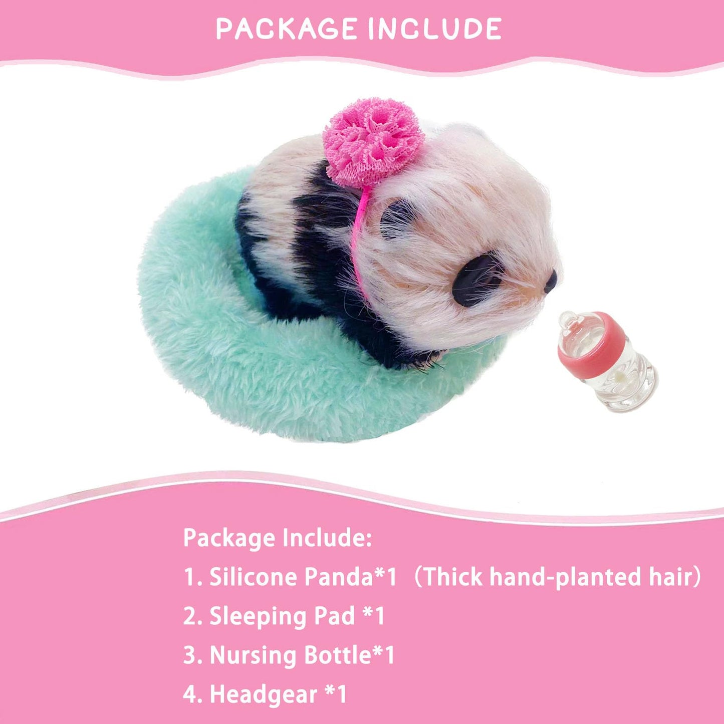 VOLOBE Silicone Panda, 5 Inches Soft Mini Realistic Animal Toy as Silicone Piglet Companion with Sleeping Pad Accessories for Kids Boy Girl Birthday (Panda)