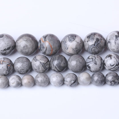 45PCS 8MM Natural Grey map Beads Round Loose Stone Beads for Jewelry Making DIY Energy Stone Healing Power Bracelet 15"