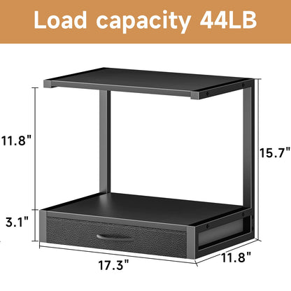 YAOHUOO 2-Tier Desktop Printer Stand with Fabric Drawer, Prtiner Table with Storage Shelf, Desk Organizer for Home Office,3D Printer,Fax Machine,Scanner, 17.3"x11.8" Black