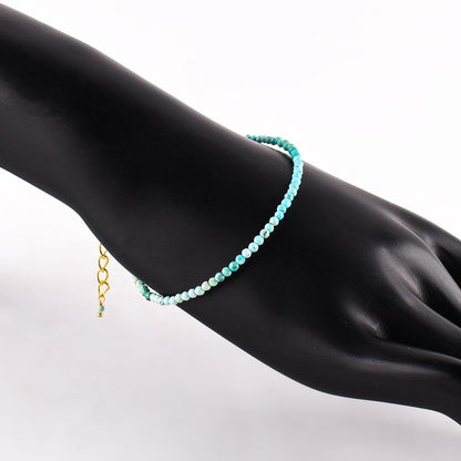 Natural Blue Turquoise Gemstone Micro Beads Dainty Bracelet Jewelry for Women, December Birthstone, Chakra Energy Crystals, 14k Gold Plated Chain 8 inch Adjustable