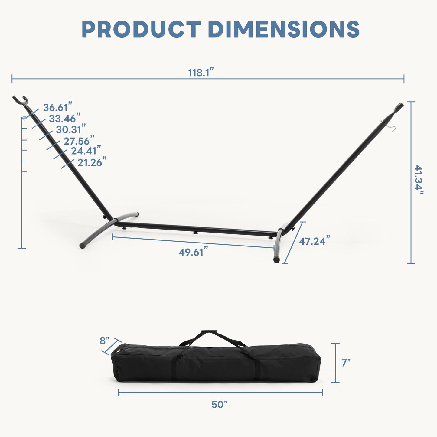 DUMOS Hammock Stand Only, Heavy Duty Hammock Stands for Double 2 Person, Portable Steel Stand for Outside Garden Backyard Patio Pool Beach with Carrying Case