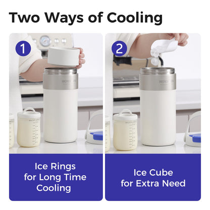 WONDBORN Portable Breast Milk Cooler, 4 Ice Rings, 360°Cooling with Vacuum Lid, Safe Chill for 30H+, 22oz Large Capacity with 2 Bottles, Rapid Chill to 40℉, Extra Wide Opening, Ideal for Work & Travel