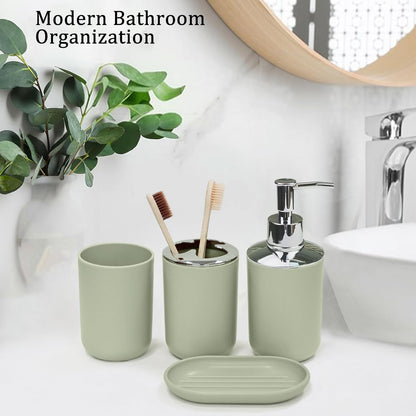 CERBIOR Bathroom Accessories Set 6 Piece Bath Ensemble Includes Soap Dispenser, Toothbrush Holder, Toothbrush Cup, Soap Dish for Decorative Countertop and Housewarming Gift (Green)