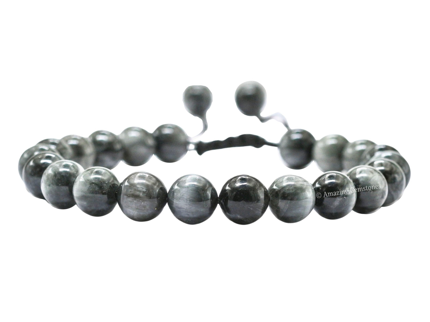 Amazing Gemstone Grey Cats Eye Bracelet, Gifts For Men & Women - Protection Healing Crystal Bracelet - 8mm Gemstone Beaded Adjustable Bracelet, Pulseras Para Hombres Mujer Stocking Stuffers