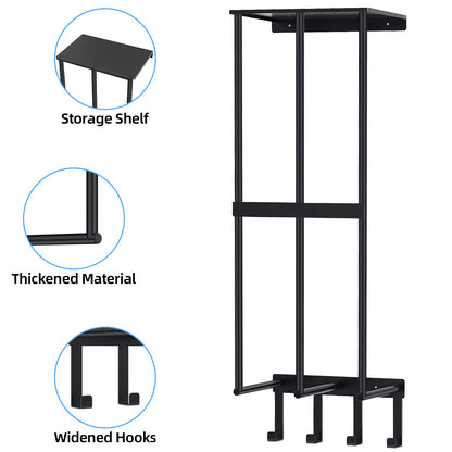 Camping Chair Wall Storage for Garage, Metal Camping Chair Storage Rack Wall Holder, Floating Shelf, 4 Hooks, Stainless Steel, Beach Chair Rack, Umbrella Holder, Garage Chair Organizer, Matte Black