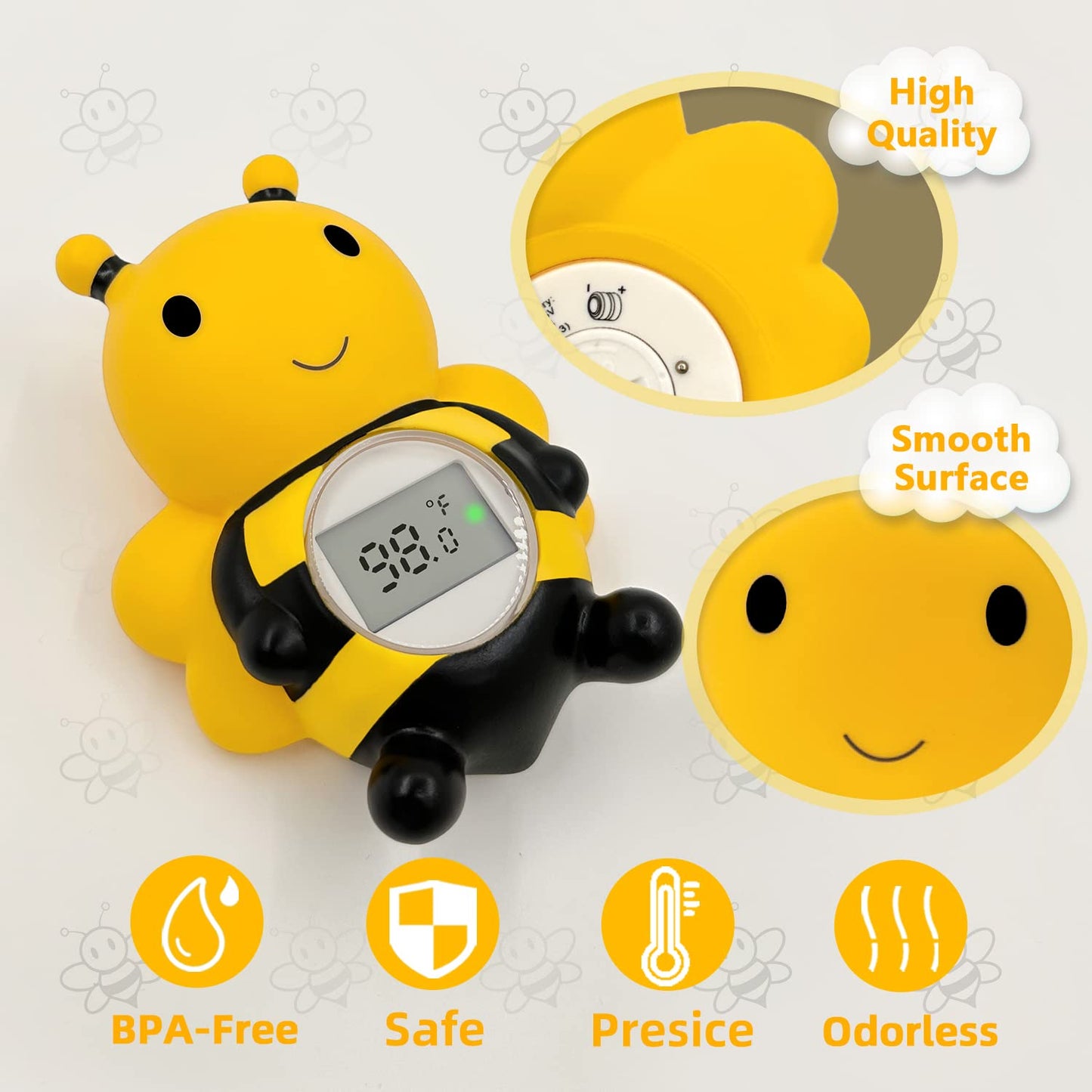 Baby Bath Thermometer Floating Toy - CPC Certified | IP68 Waterproof Water Temperature Thermometer for Bathtub, Tub Toy Gift for Newborn Baby Shower, Infants, Toddlers, Kids (Bee)