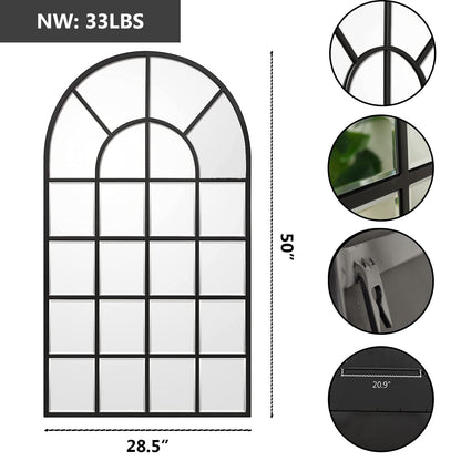 GIFTTROVE Black Arched Window Mirror, Large Window Pane Mirror with Beveled, Metal Framed Windowpane Mirrors, 28.5" X 50" Arched Wall Mirrors for Wall Decor, Entryway, Living Room