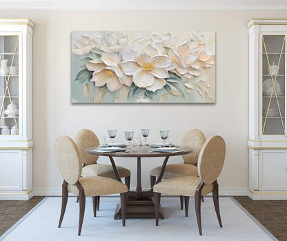 Anolyfi White Textured Flowers Canvas Wall Art for Living Room, Modern Aesthetic Sage Florals Painting Wall Decor for Hallway Bedroom Dining Room Office Home Decor 40"x20"