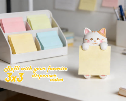 HORTIX Cat Pop-up Sticky Note Dispenser, Includes 1 Pad of 3x3 in Super Sticky Notes, 100 Sheets, Resin Desk Holder for Office & Home- Ginger Cat