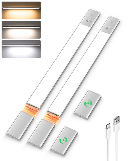 EZVALO Under Cabinet Lighting, 2200mAh Closet Lights with 2 Extra Batteries, 3 Color Temps Motion Sensor Lights Indoor, LED Lights for Closet, Pantry, Kitchen