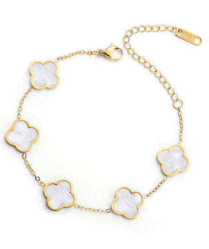 zofanvo Four Leaf Clover Bracelets 18K Gold Plated Lucky Bracelet for Women White Flower Leaf Link Lucky Bracelet Trendy Jewelry Gifts Valentine's Day/Wedding Gifts for Women-Love You Card
