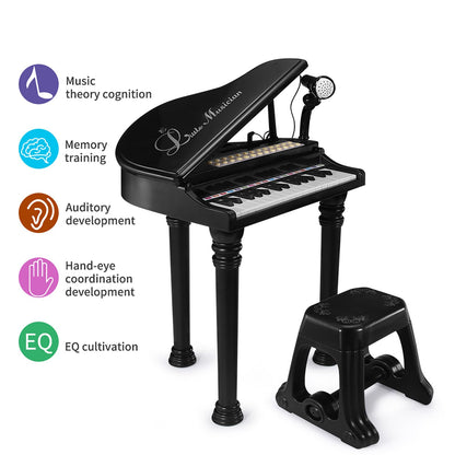 Losbenco Kids Piano Keyboard Toy, Toddler Electronic Musical Instrument Educational Toy with Microphone, Multiple Sounds, Record Playback, Lights & Stool, Birthday Gift for 3 4 5 6 7 Years Old Girls