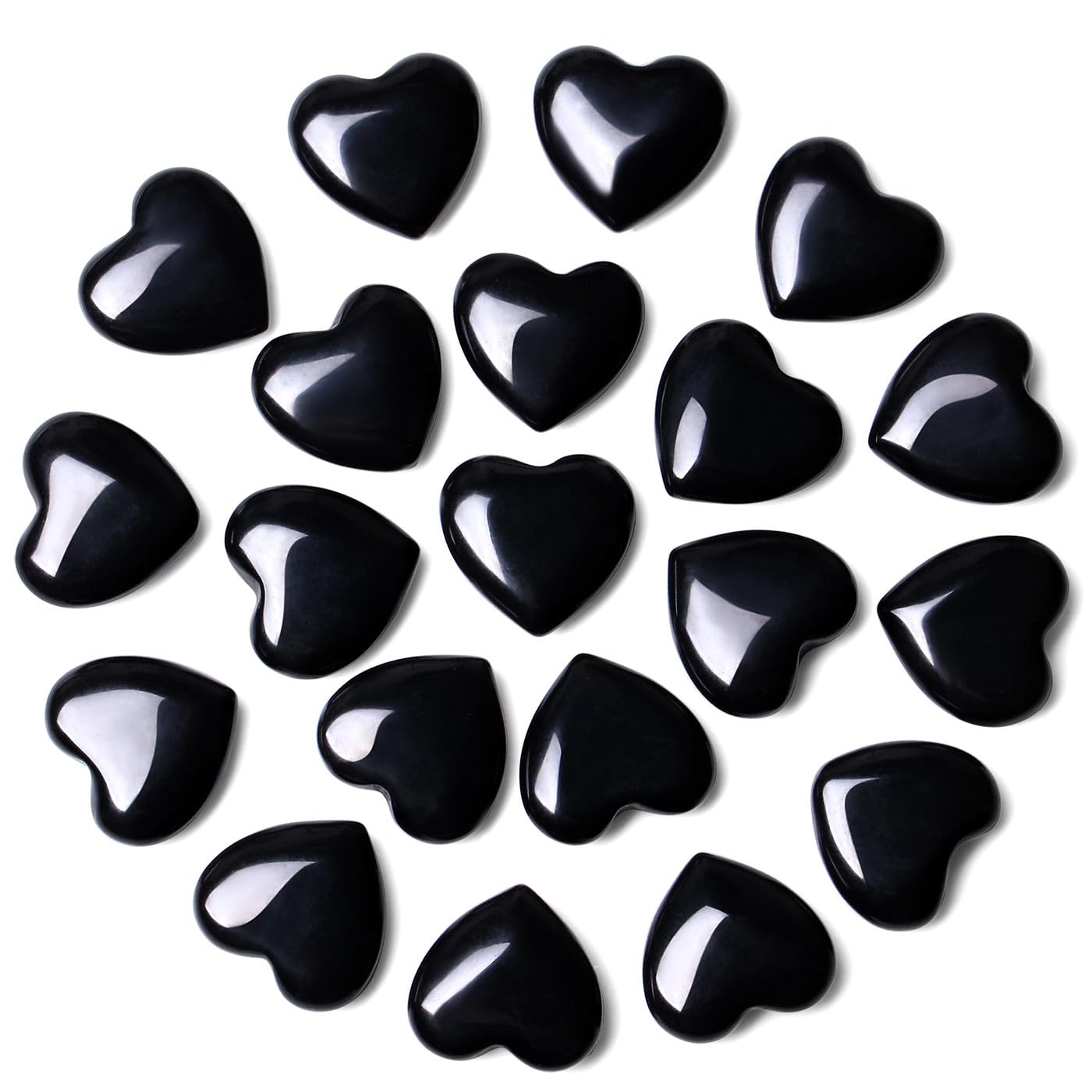 NUKAYAI 20PCS Black Obsibian Healing Crystals Stones Love Heart Shaped Polished Crystal Natural Cute Pocket Thumb Worry Stone Reiki Wholesale Set Balancing Meditation Mothers Day Bulk Gifts for Women