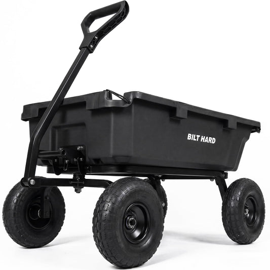 BILT HARD 900 lbs Poly Garden Dump Cart, 5 Cu.Ft Wheelbarrow Cart with 10" All Terrain Wheels & Quick-Release System, Heavy Duty Utility Wagon for Yard, Farm & Garden