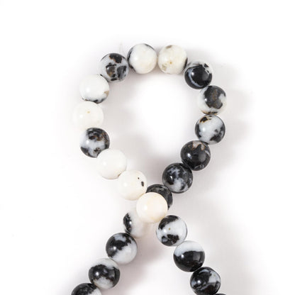 100Pcs Natural Stone 8mm Black White Zebra Round Loose Gemstone Energy Healing Beads Hole Size 1mm DIY Smooth Beads for Bracelet Necklace Earrings Jewelry Making