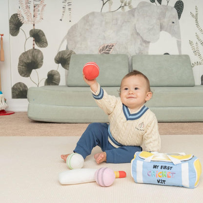 My First Cricket Kit | Mini Cotton Soft Plush Toy | Gift 0 to 18 Months Baby | 3 Soft Sensory Cricket Balls – Rattle, Crinkle, Squeaker & 1 Rainbow Rattle Cricket Bat | Safe, Fun, Educational