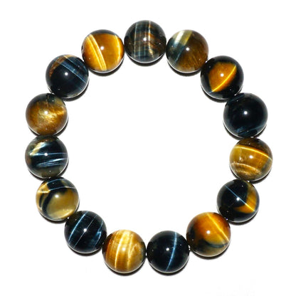 16MM Blue Tigers Eye Bracelet with Gold Eye, Fits for 9" Wrist Men Women | Protection from Evil Gem | Natural Birthstone for June