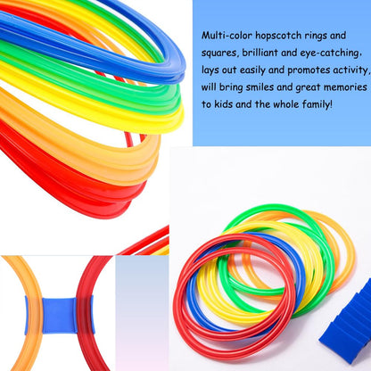AMYESE Hopscotch Rings- 11in Hopscotch Game Hoops Circles with 15 Connectors for Kids Balance Agility Training Obstacle Course, Children Birthday Fun Play Indoor Outdoor Backyard Playground Activity
