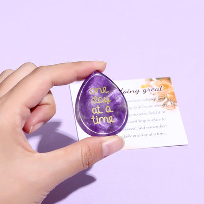 One Day at A Time Amethyst Thumb Worry Stone for Anxiety Crystals Healing Stones Inspirational Stone for Meditation Worry Stones for Stress Relief Sobriety Gifts Thinking of You Gifts for women