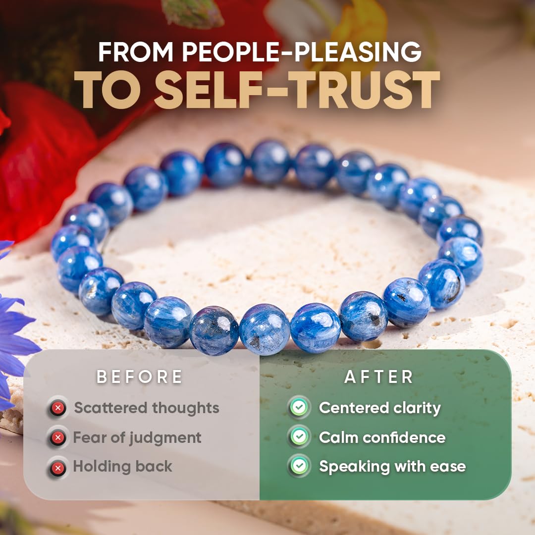 Conscious Items My Truth, My Power Crystal Bracelet, Rare Blue Kyanite Stone Bracelet for Clarity, Calm, & Authentic Self-Expression, Chakra Bracelets for Men & Women, Blue Beaded Bracelets