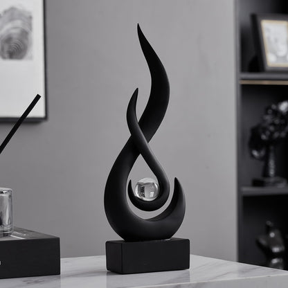 AWNR Abstract Black Sculpture: Flame Statue with Glass Ball Resin Art Figurines - Unique Centerpiece for Modern Home Decor