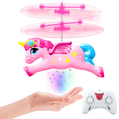 QUANA Remote Control Helicopter, Flying Unicorn Toys Rc & Hand Control Flying Ball Toy Rc Helicopter Mini Drone for Kids Girls Age 6-8 9 10 11 12 Years Old Birthday Gifts