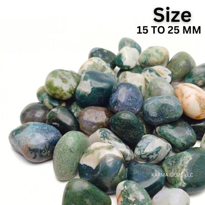 Karma Gems 1lb Moss Agate Tumbled Stones - Polished Stones for Positive Energy - Crystal Kit for Fresh Mind & Restful Sleep - Healing stone for Chakra Balancing -Ideal for Gift & Home Decor (15-25 Mm)
