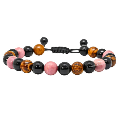 Amazing Gemstone Taurus Zodiac Crystal Bracelet - Rhodonite Mariyam Jasper Black Tourmaline Birthstone Bracelets Women Men Healing Calming Anxiety Stress Relief Gifts (Adjustable)