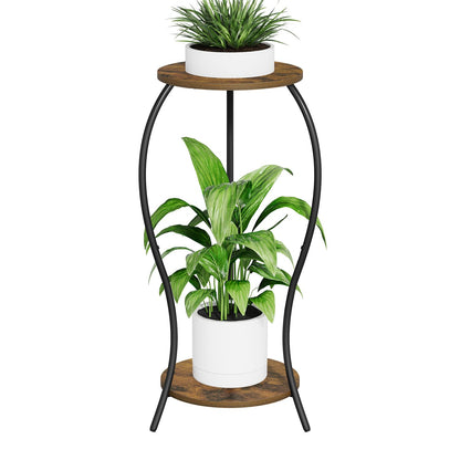 VYUOL Plant Stand Indoor, 2 Tier Round Tall Plant Stand, Flower Pot Stand, Plant Shelf Rack, Corner Plant Stand for Planter Garden Balcony Patio Living Room, Retro