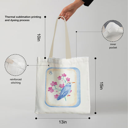 APJYM Chinoiserie Floral Bird Mahjong Tote Bag, Mahjong Gifts for Women Canvas Tote Bags, Gifts for Mah Jong Players Lovers Reusable Grocery Shopping Bags