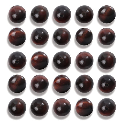 NITOPUPU 100Pcs 10mm Natural Smooth Red Tiger Eye Gemstone Beads Round Loose Stone Beads for Jewerly Making with Crystal Stretch Cord