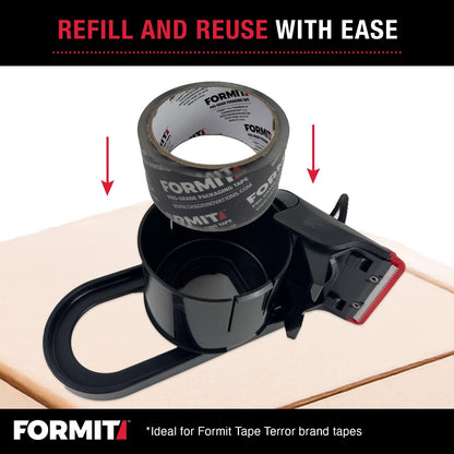 Tape Terror Packing Tape Dispenser - Heavy Duty Shipping Tape Dispenser for Boxes, Refillable, Fits Standard Bulk Tapes Up to 2" Wide - Razor-Sharp Cutting Packaging Tape Dispenser (1-Count)