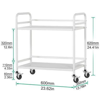 HDANI 2 Tier Under Desk Printer Stand with Storage,Microwave Storage Rack,Metal Rolling Printer Cart with Wheels for Home Office,Utility Storage Cart and Stand,White