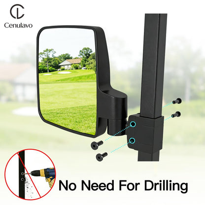 Cenulavo Golf Cart Mirrors, No Drilling Side Rear View Mirrors for Club Car EZGO Yamaha, Clamp On Foldable Wide Angle Anti-Vibration, Fits 0.75" 1" 1.25" Square Tube