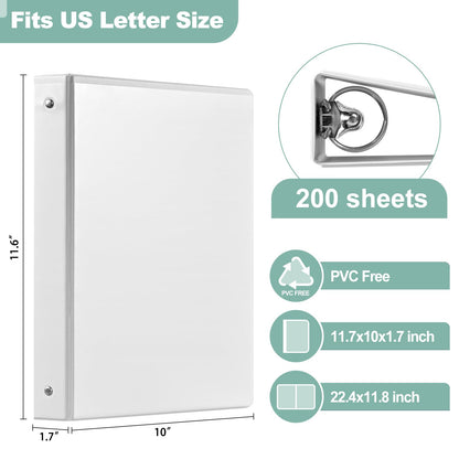 SUIN 1-Inch 3-Ring-Binder, Customizable Clear View Cover, for US Letter Size 8-1/2 x 11'', Perfect for Office/School (White - 12 Packs)