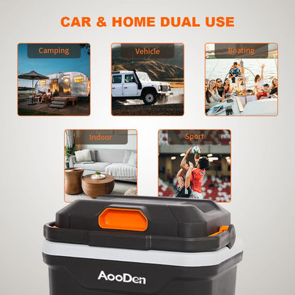 AooDen Electric Car Cooler and Warmer, 26 Quart Capacity, Thermoelectric Iceless Cooler for Travel, Camping, Vehicles, Truck, Home - 12V DC and 120V AC (Black & Orange)