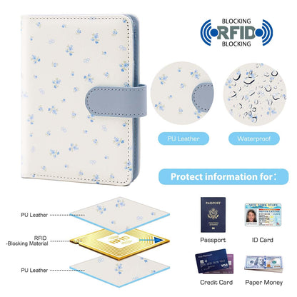 Melsbrinna Rfid Passport Holder for Travel women/Men, Cute Passport Wallet Rfid Blocking Card Slots, Rfid Passport Cover/CaseTravel Wallet, Passport Book Holder (1, floral blue a)