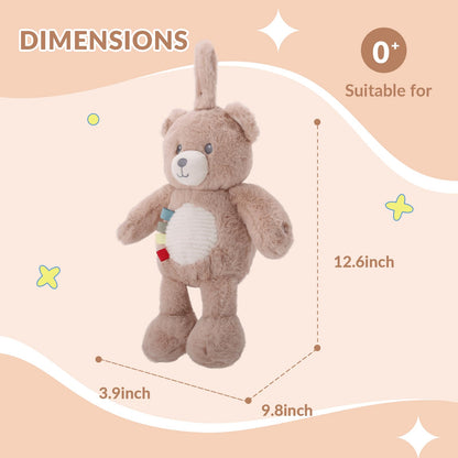 Linzy 10" Light-Up Baby Stroller Toy – Musical Bear Baby Soother, Soft Teddy Bear Plush Stuffed Animal with LED Night Light & Lullaby Music, Birthday Christmas for Newborns Toddlers Kids