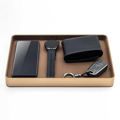 KOLOKAL Metal Jewelry Tray, Valet Tray, Bedside Table and Desktop Organizer. It is Stackable and can be Used to Display Watches, Rings, Earrings and Bracelets（Brown）