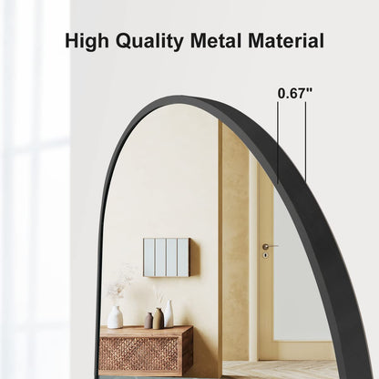 OGCAU 16''x48'' Arched Full Length Mirror for Wall, Full Body Arched-Top Hanging Mirror or Wall Mounted in Bedroom, Living Room, Aluminum Alloy Frame with Straps (Black)