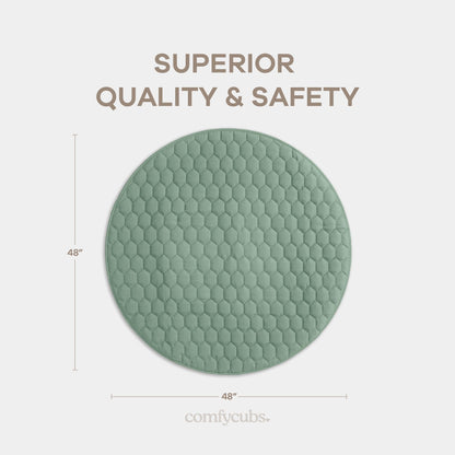 Comfy Cubs Round Kids Play Mat - Medium 48 inches Soft Quilted Baby Floor Mat with Non-Slip Bottom - Plush Design for Toddlers' Playtime - Comfortable and Durable - Fern