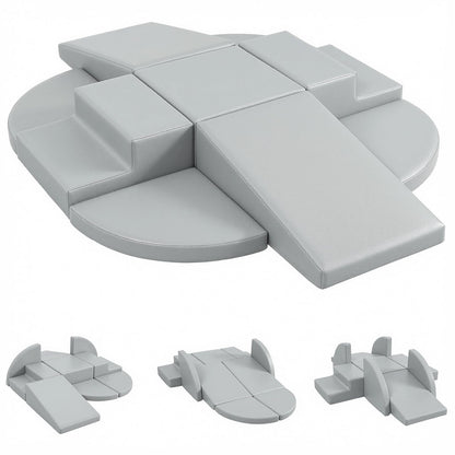 TODIBY 9-Piece Climbing Toys for Toddlers: Soft PU Leather Foam Blocks - Baby Climb and Crawl Activity Blocks - Kids Play Gym Equipment Indoor for Development(Grey)