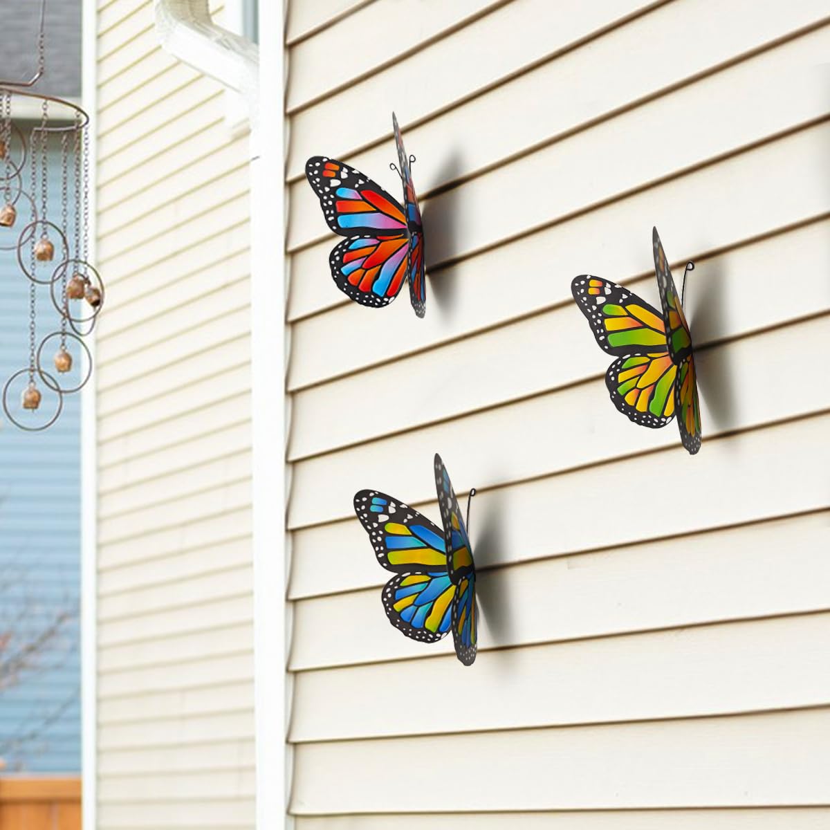 EOORAU Metal Butterfly Outdoor Wall Decor - 3pcs Metal Butterflies Wall Hanging Sculpture Decorations for Fence Patio Yard Garden Tree Gift for Mom Friends
