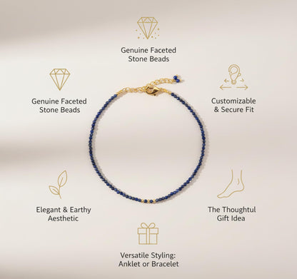 NJCRAFT Handmade Bohemian Gold Plated Lapis Lazuli Bracelet for Women – Adjustable 8 Inch Dainty Micro Faceted Gemstone Beaded Jewelry, Hypoallergenic Gift for Her