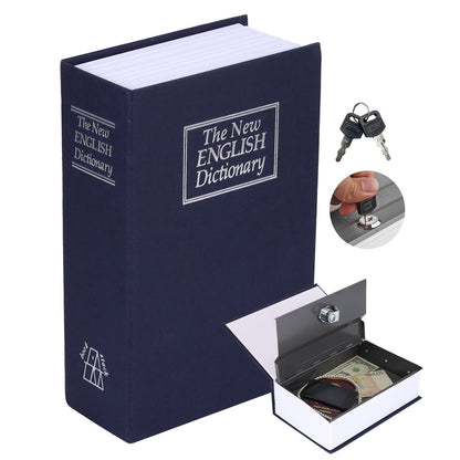 Book Safe With Combination Lock or Key, Dictionary Hidden Safe with 3 Digit Combination Lock, Portable strongbox Perfect for Coins, Cash, Money and Jewelry, Waterproof (Blue（key）)
