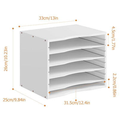 Bamjoy Bamboo 5 Tier Desktop Organizer, Paper Organizer Mail Sorter, File Holder Letter Document Storage with Adjustable Shelves for School Home Office, White