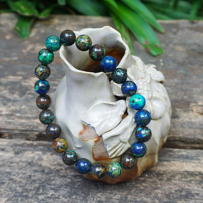 TaHLga 8MM Chrysocolla Natural Gemstone Bracelet | Natural Solar Plexus Chakra Gemstones | Bring Luck Wealth Courage | Protection from Evil | Gift